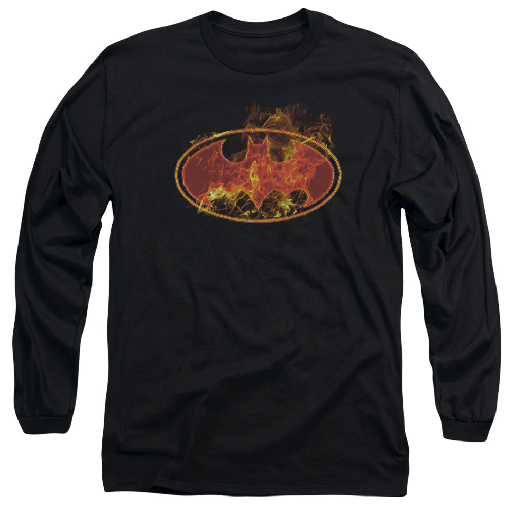 Batman - Flames Logo - Long Sleeve Adult 18/1 - Black T-shirt