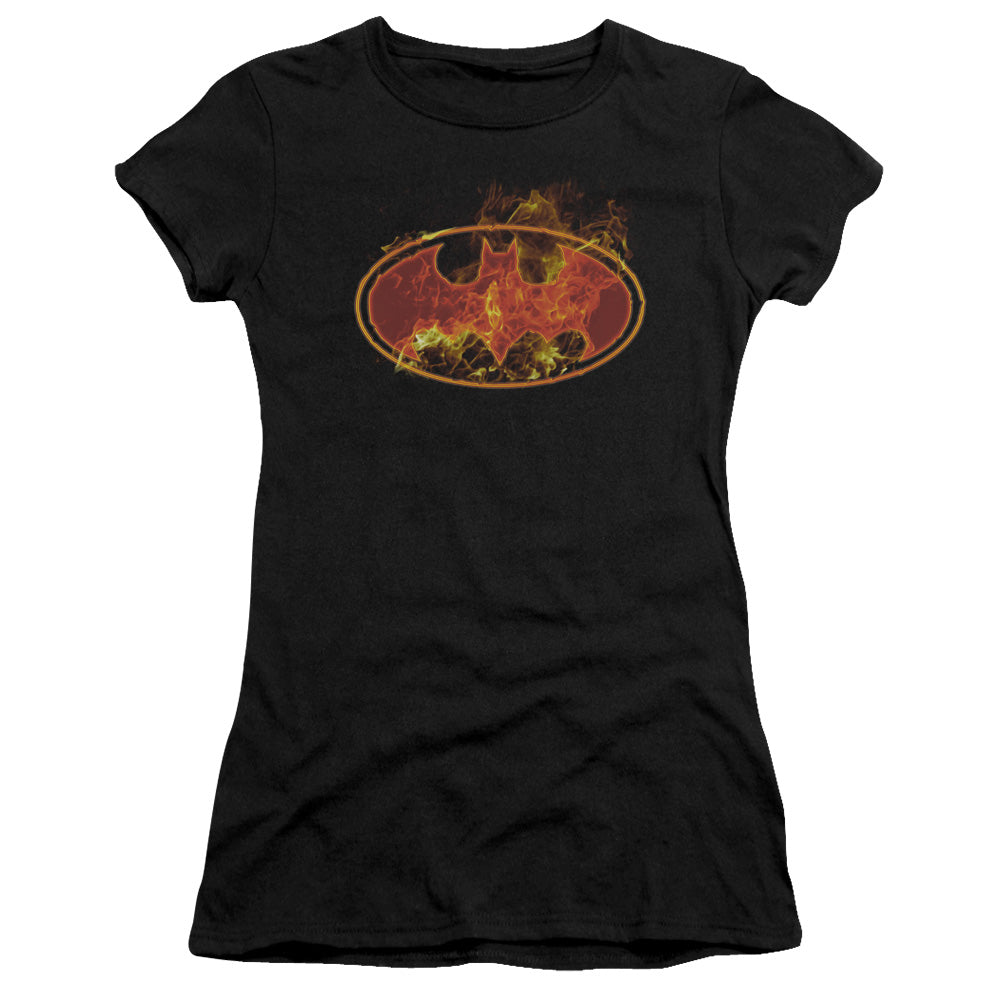Batman - Flames Logo - Short Sleeve Junior Sheer - Black T-shirt