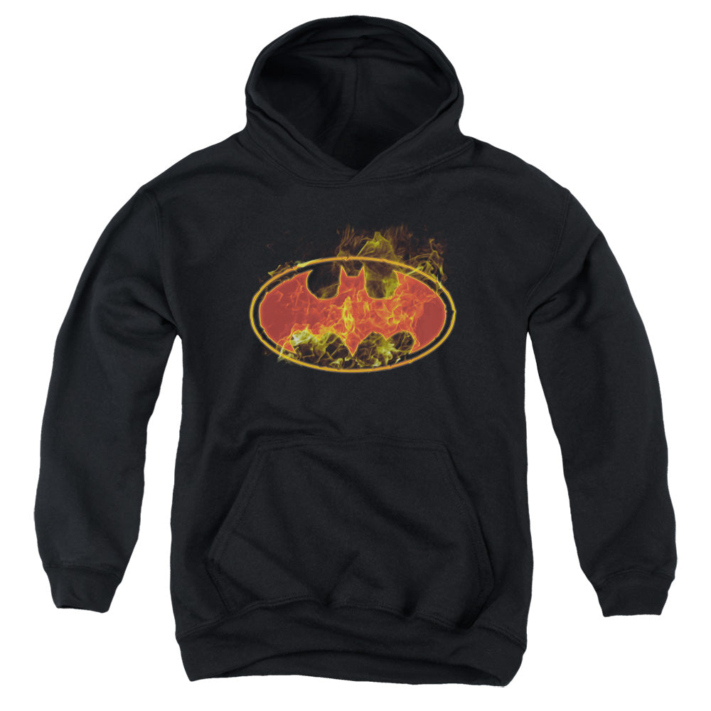 Batman - Flames Logo - Youth Pull-over Hoodie - Black