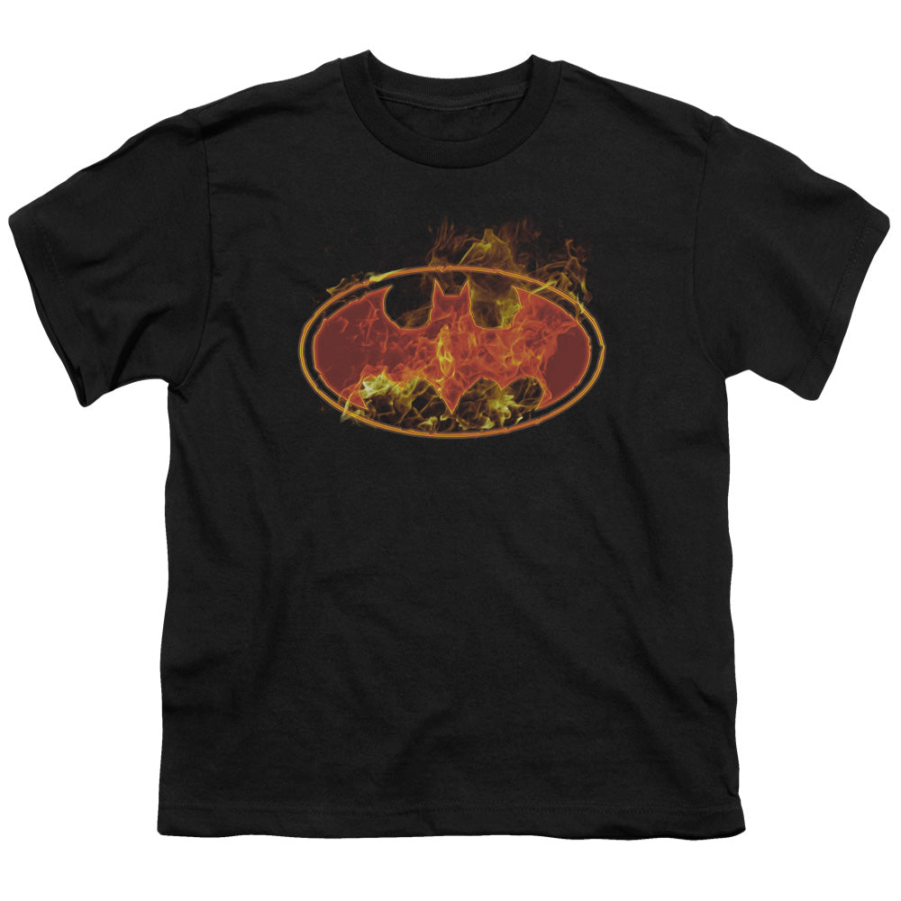 Batman - Flames Logo - Short Sleeve Youth 18/1 - Black T-shirt