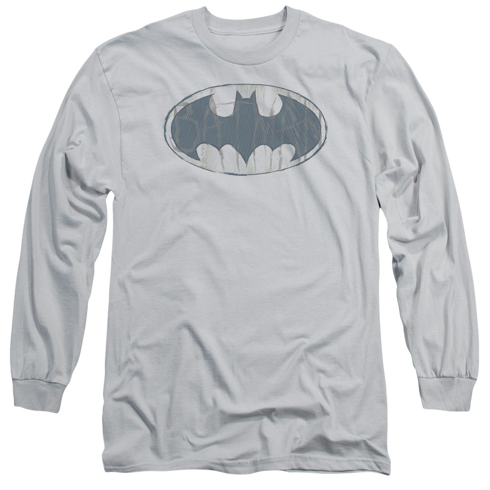 Batman - Water Sketch Signal - Long Sleeve Adult 18/1 - Silver T-shirt