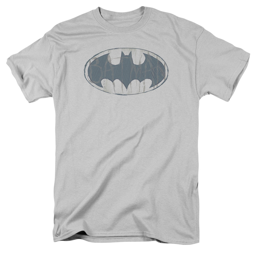 Batman - Water Sketch Signal - Short Sleeve Adult 18/1 - Silver T-shirt