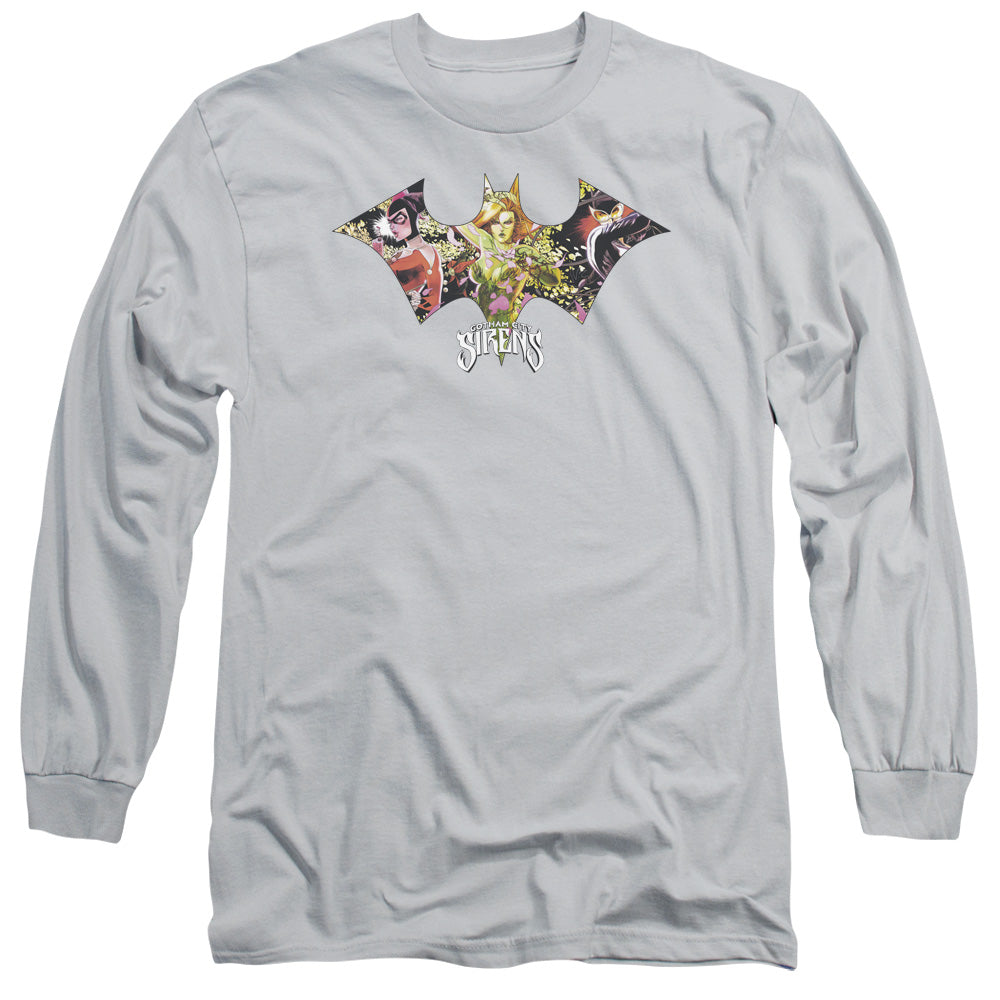 Batman - Sirens Bat - Long Sleeve Adult 18/1 - Silver T-shirt