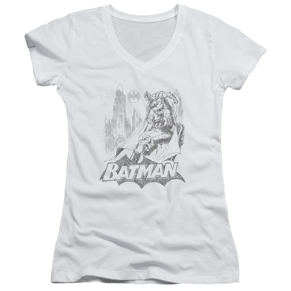 Batman - Bat Sketch - Junior V-neck - White