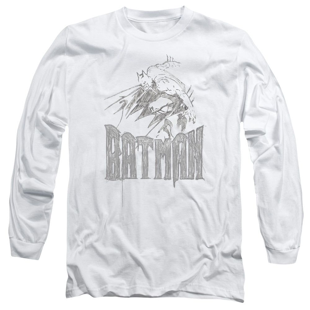 Batman - Knight Sketch - Long Sleeve Adult 18/1 - White T-shirt