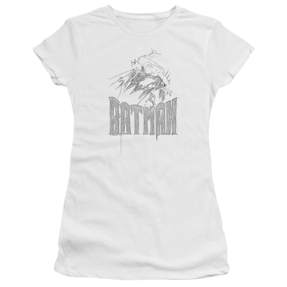 Batman - Knight Sketch - Short Sleeve Junior Sheer - White T-shirt