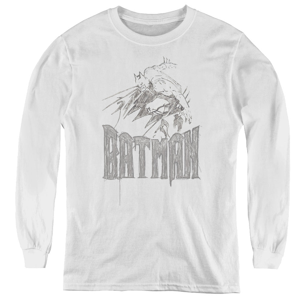 Batman - Knight Sketch - Youth Long Sleeve Tee - White