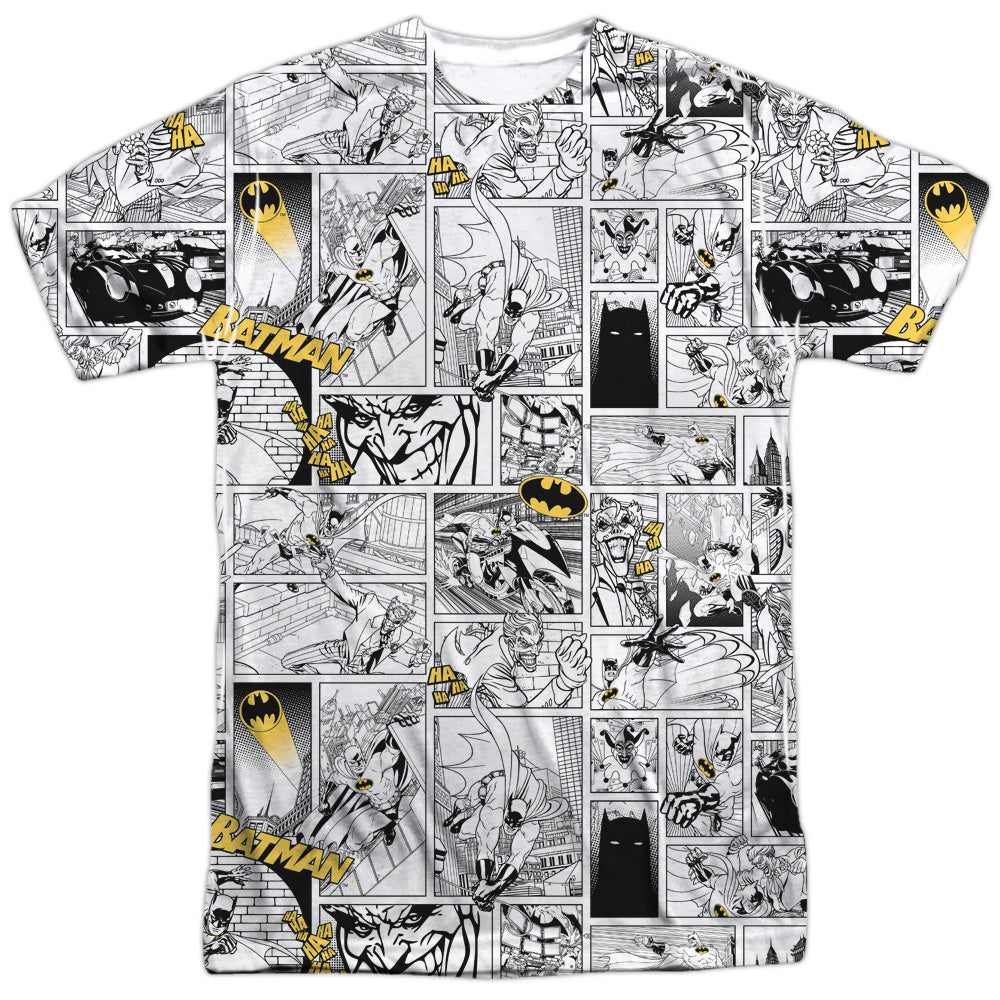 Batman - Comic All Over - Short Sleeve Adult 100% Poly Crew - White T-shirt