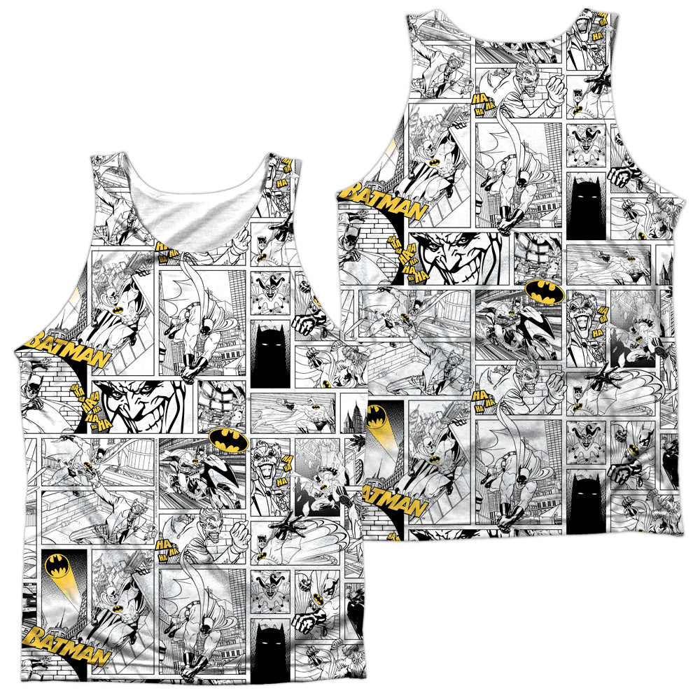 Batman - Comic All Over - Adult 100% Poly Tank Top - White