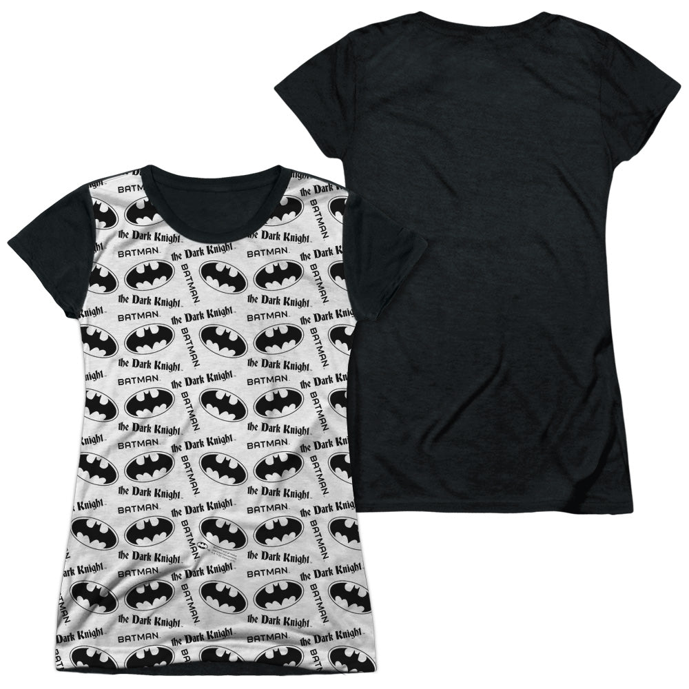 Batman - Repeat Dark Knight - Short Sleeve Junior Poly Black Back - White T-shirt