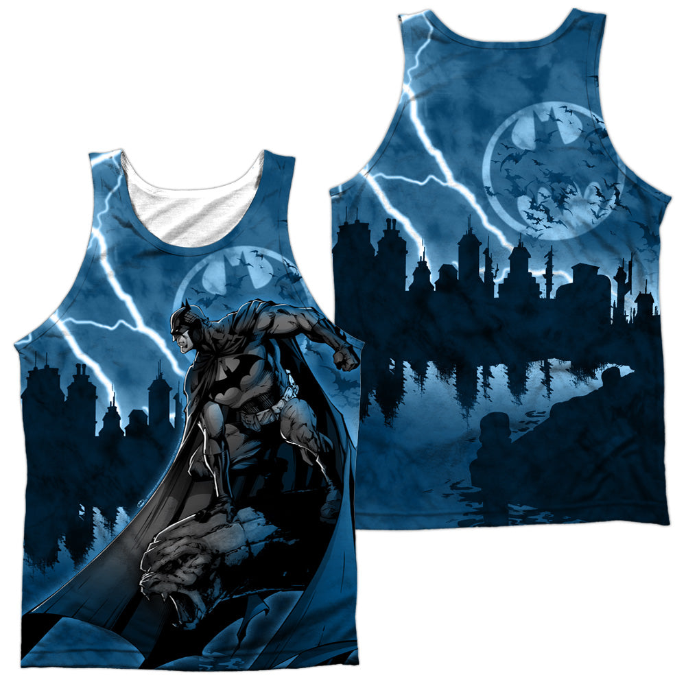 Batman - Lightning Strikes - Adult 100% Poly Tank Top - White