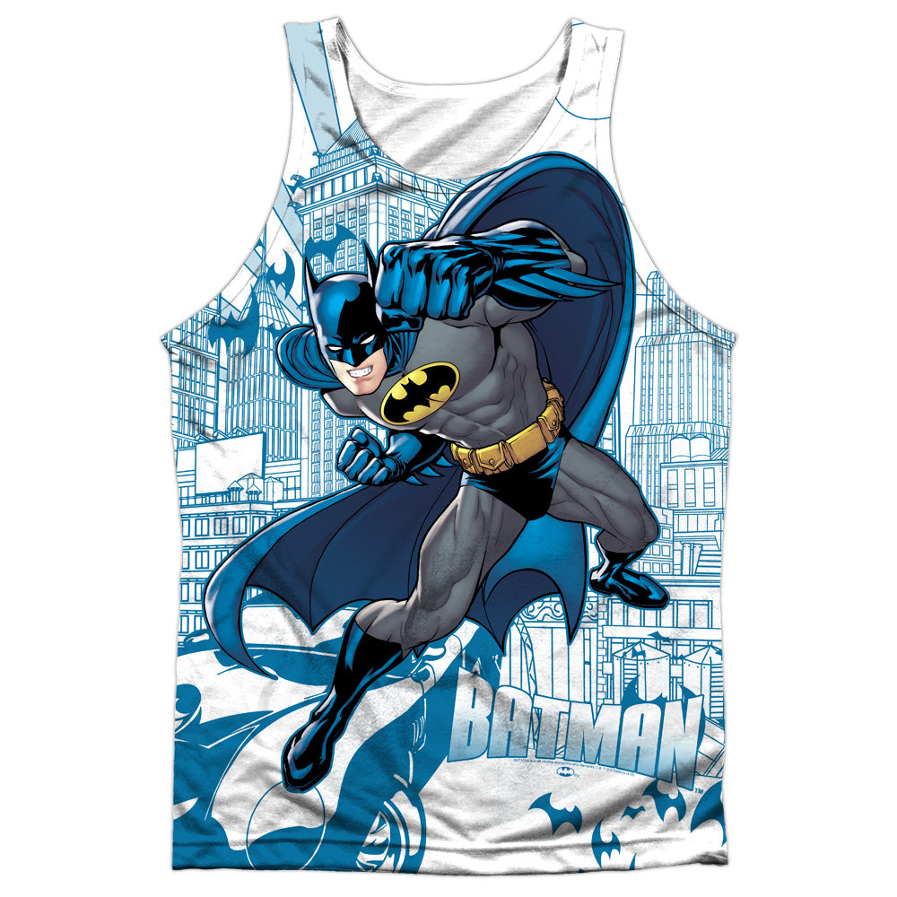 Batman - Skyline All Over - Adult 100% Poly Tank Top - White