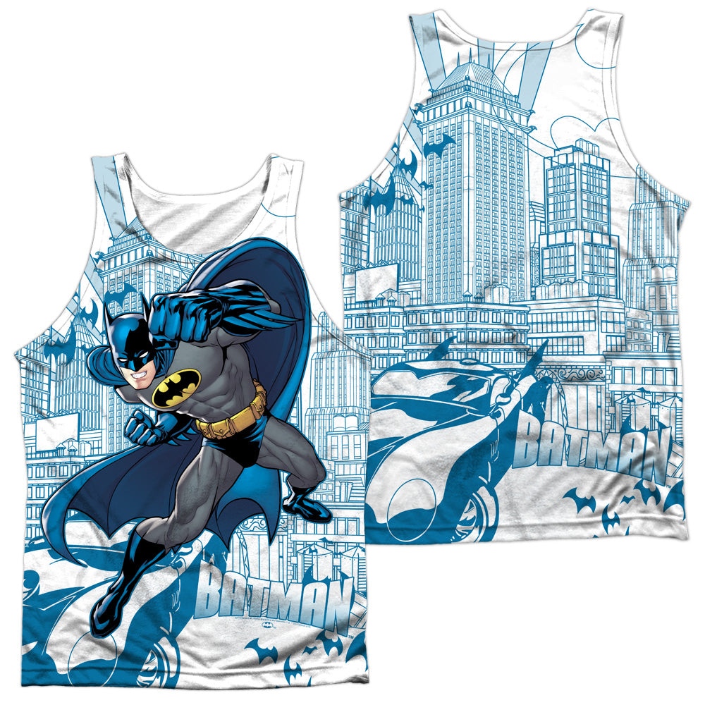 Batman - Skyline All Over - Adult 100% Poly Tank Top - White