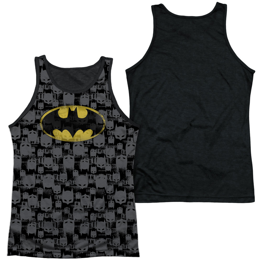 Batman - Caped Crusader Repeat - Adult Poly Tank Top Black Back - White