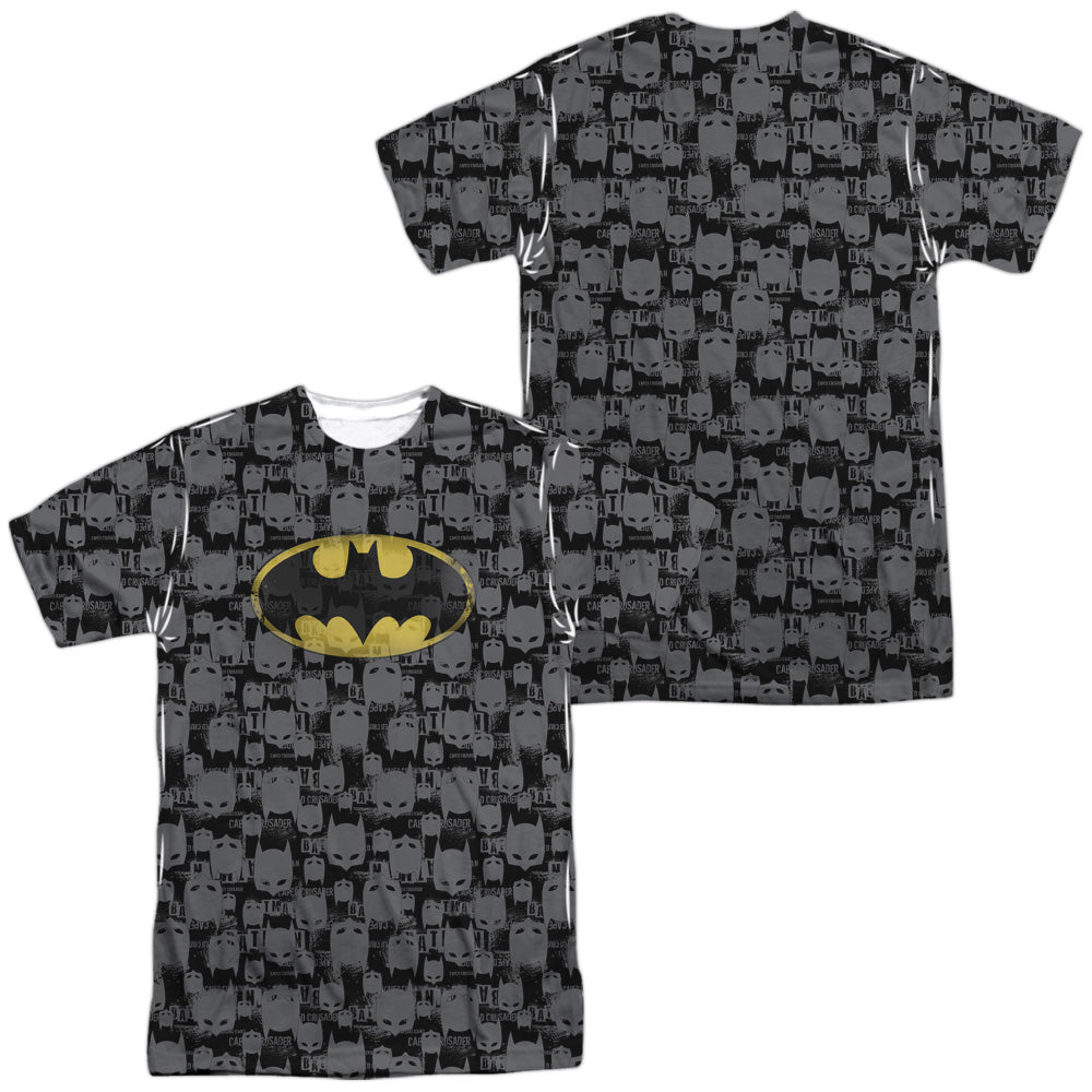 Batman - Caped Crusader Repeat (Front/back Print) - Short Sleeve Adult 100% Poly Crew - White T-shirt