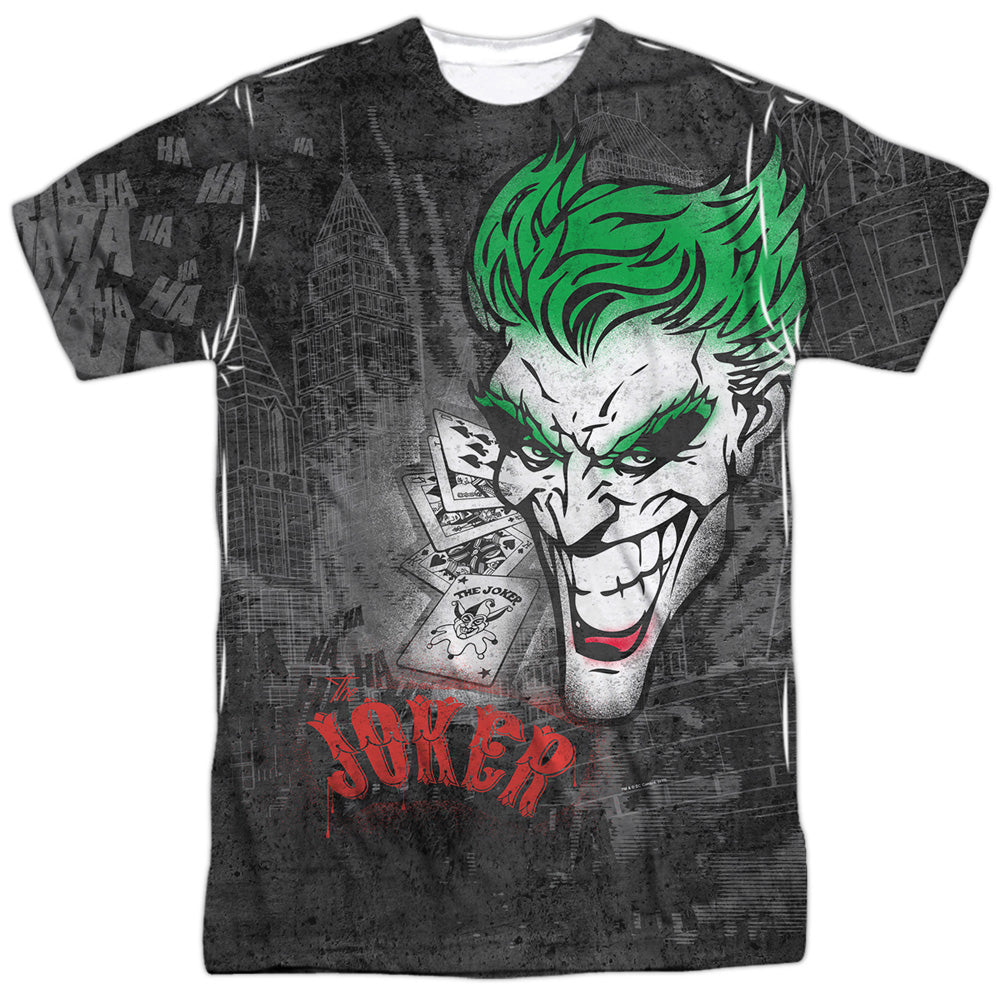 Batman - Joker Sprays The City - Short Sleeve Adult 100% Poly Crew - White T-shirt