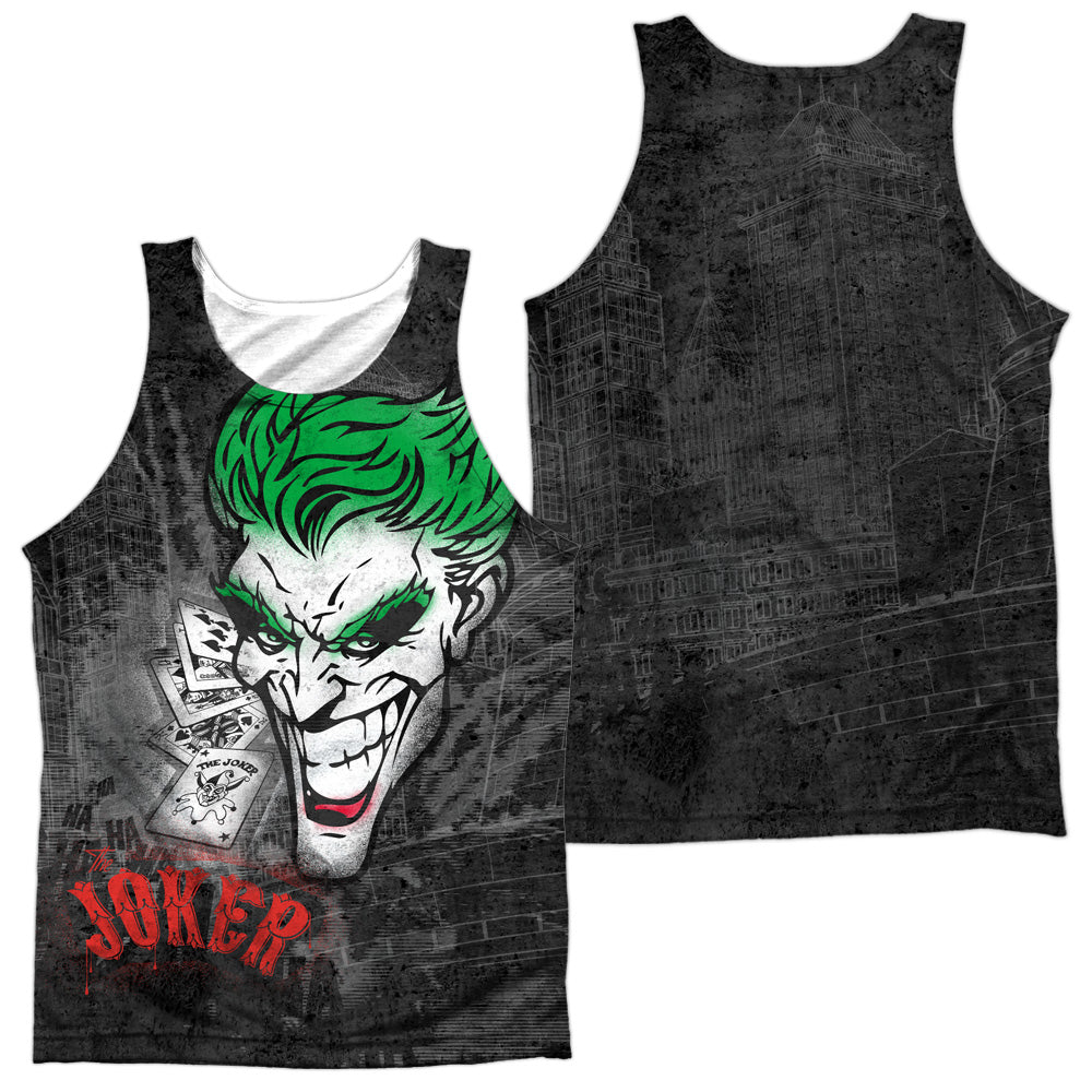Batman - Joker Sprays The City - Adult 100% Poly Tank Top - White