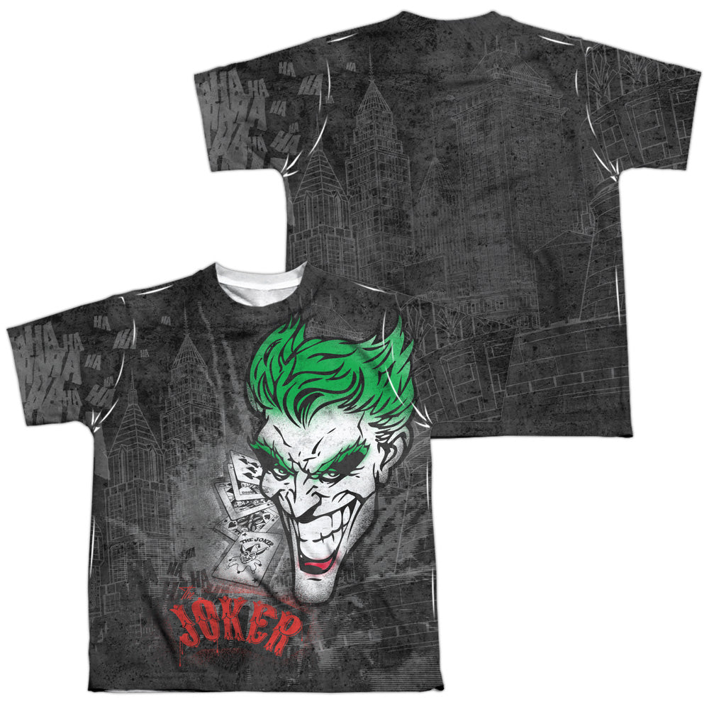 Batman - Joker Sprays The City - Short Sleeve Youth Poly Crew - White T-shirt