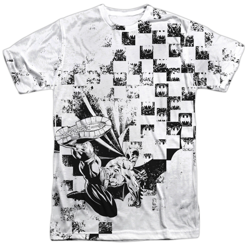 Batman - Checkerboard Kick - Short Sleeve Adult 100% Poly Crew - White T-shirt