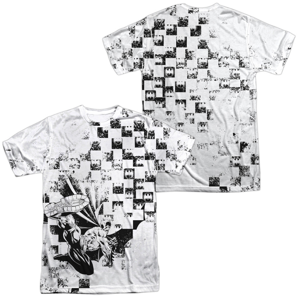 Batman - Checkerboard Kick (Front/back Print) - Short Sleeve Adult 100% Poly Crew - White T-shirt
