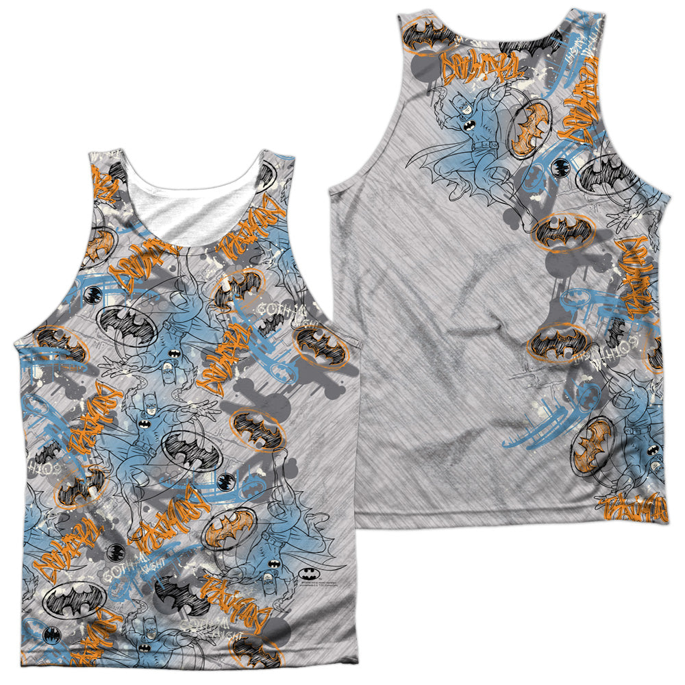 Batman - Gotham Knight Sketchy (Front/back Print) - Adult 100% Poly Tank Top - White