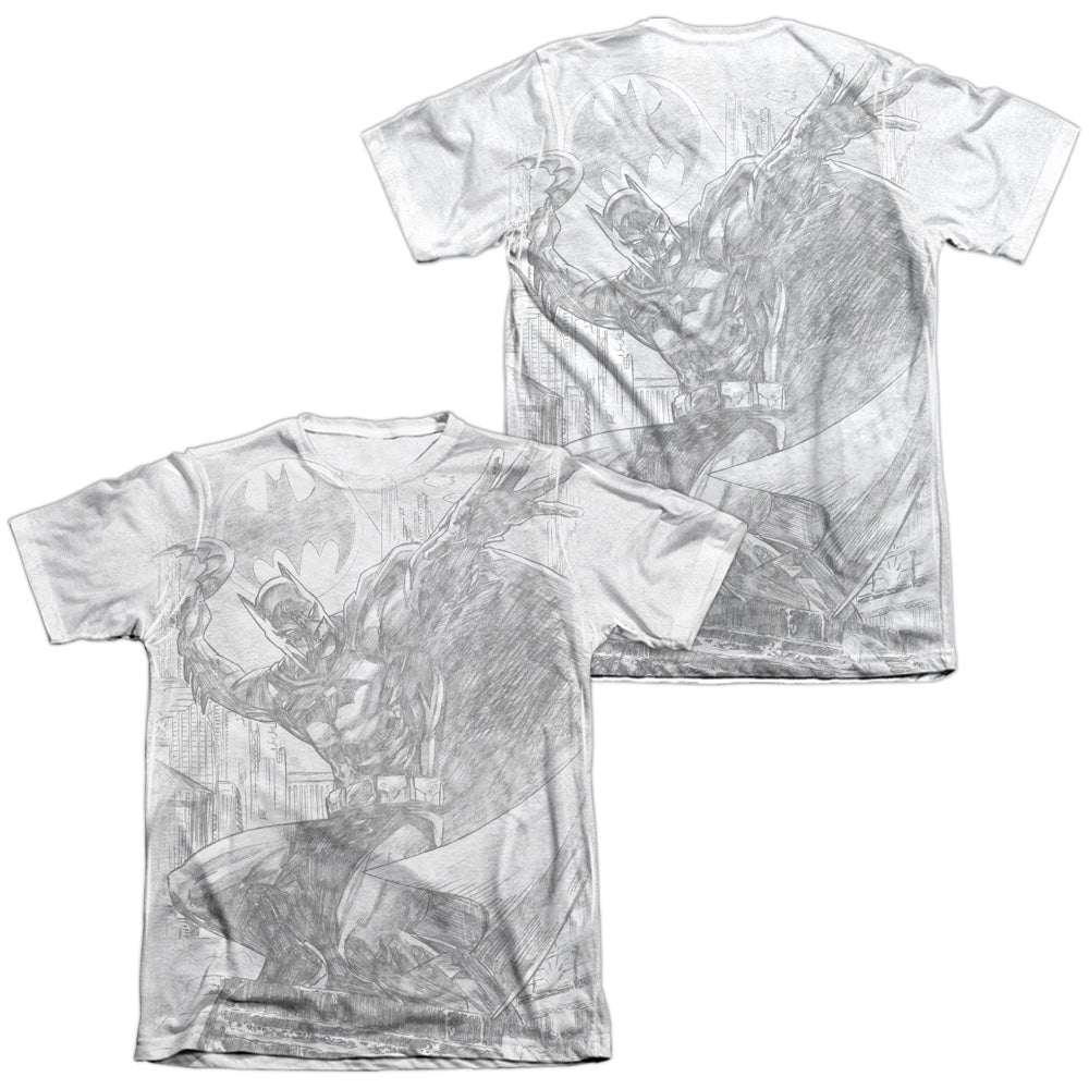 Batman - Pencil Batarang Throw (Front/back Print) - Adult 65/35 Poly/cotton Short Sleeve Tee - White T-shirt
