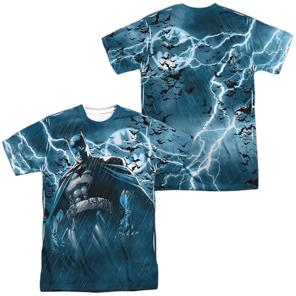 Batman - Stormy Kngiht (Front/back Print) - Short Sleeve Adult 100% Poly Crew - White T-shirt