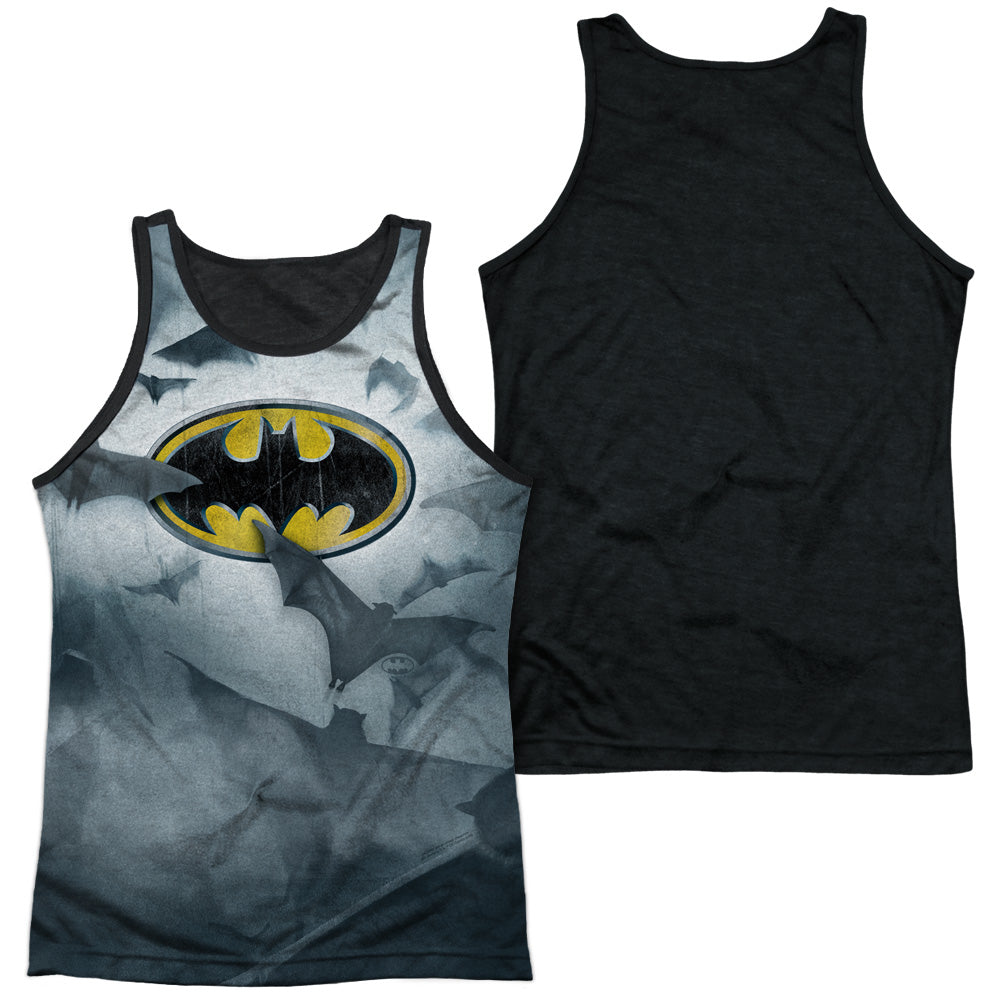 Batman - Bats Logo - Adult Poly Tank Top Black Back - White