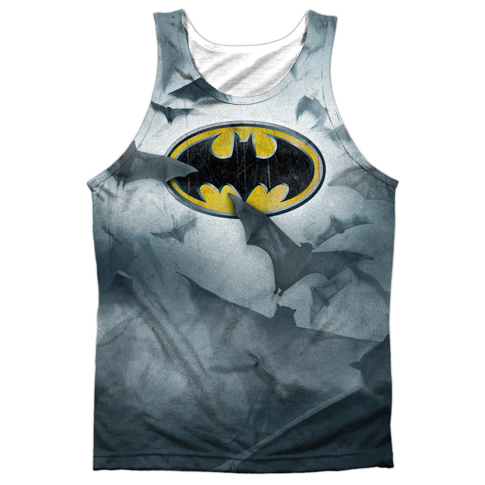 Batman - Bats Logo - Adult 100% Poly Tank Top - White