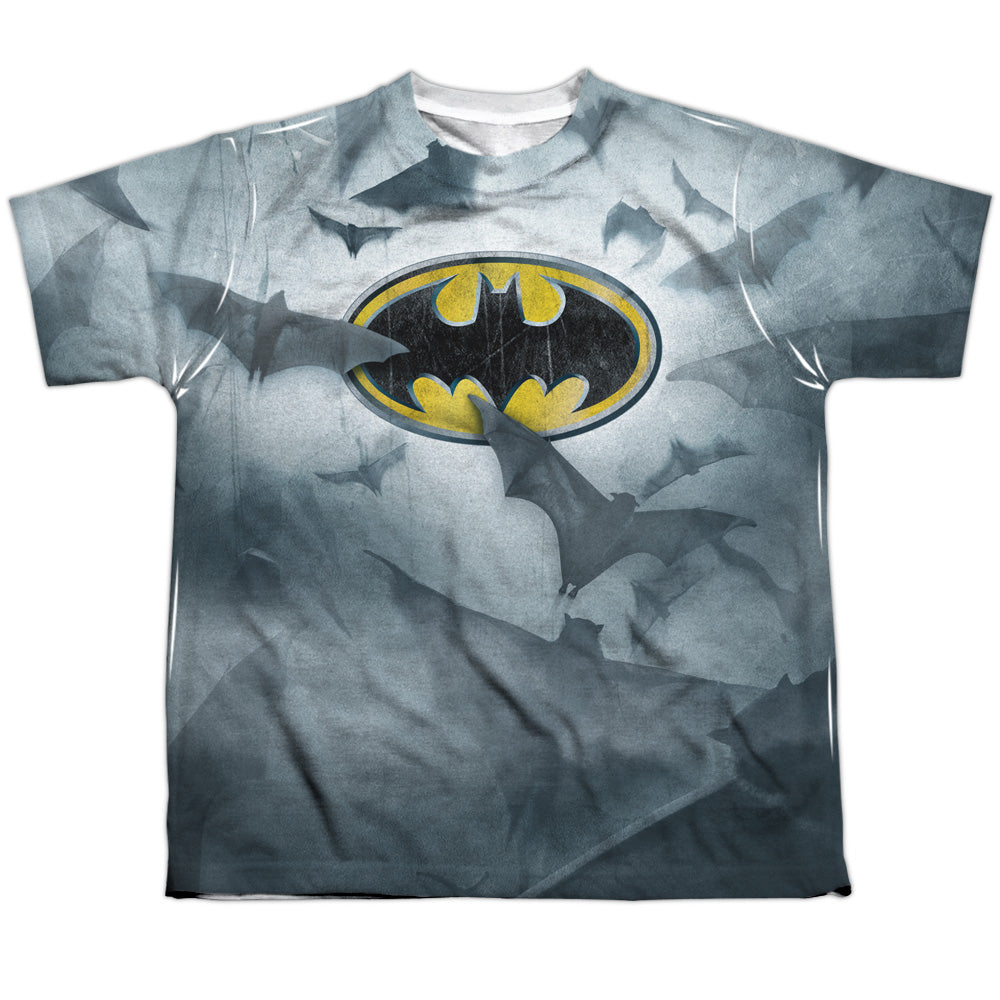 Batman - Bats Logo - Short Sleeve Youth Poly Crew - White T-shirt