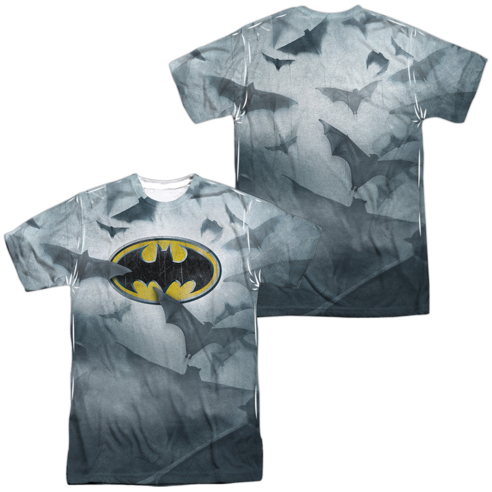 Batman - Bats Logo (Front/back Print) - Short Sleeve Adult 100% Poly Crew - White T-shirt