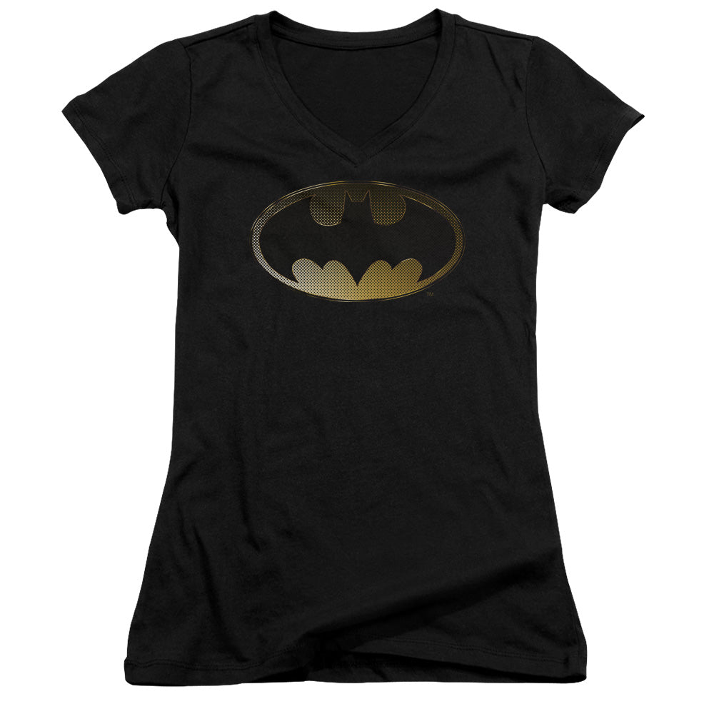 Batman - Halftone Bat - Junior V-neck - Black