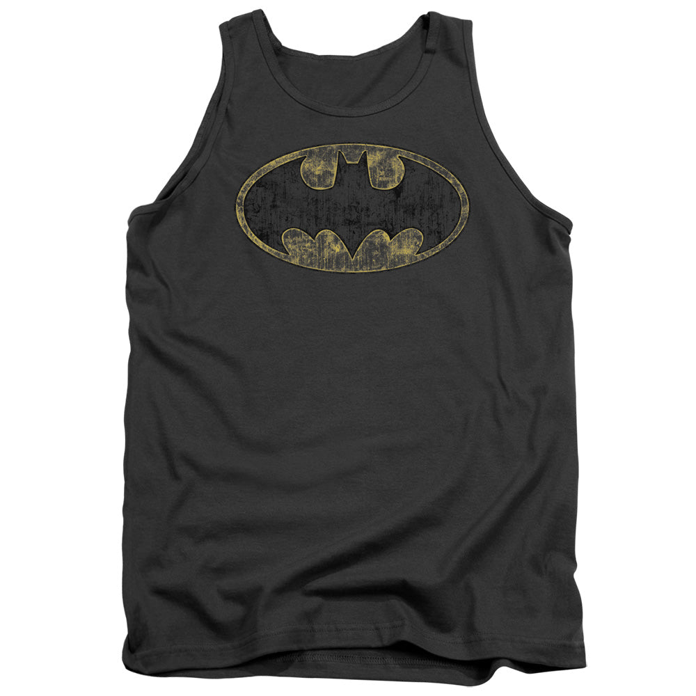 Batman - Tattered Logo - Adult Tank - Charcoal