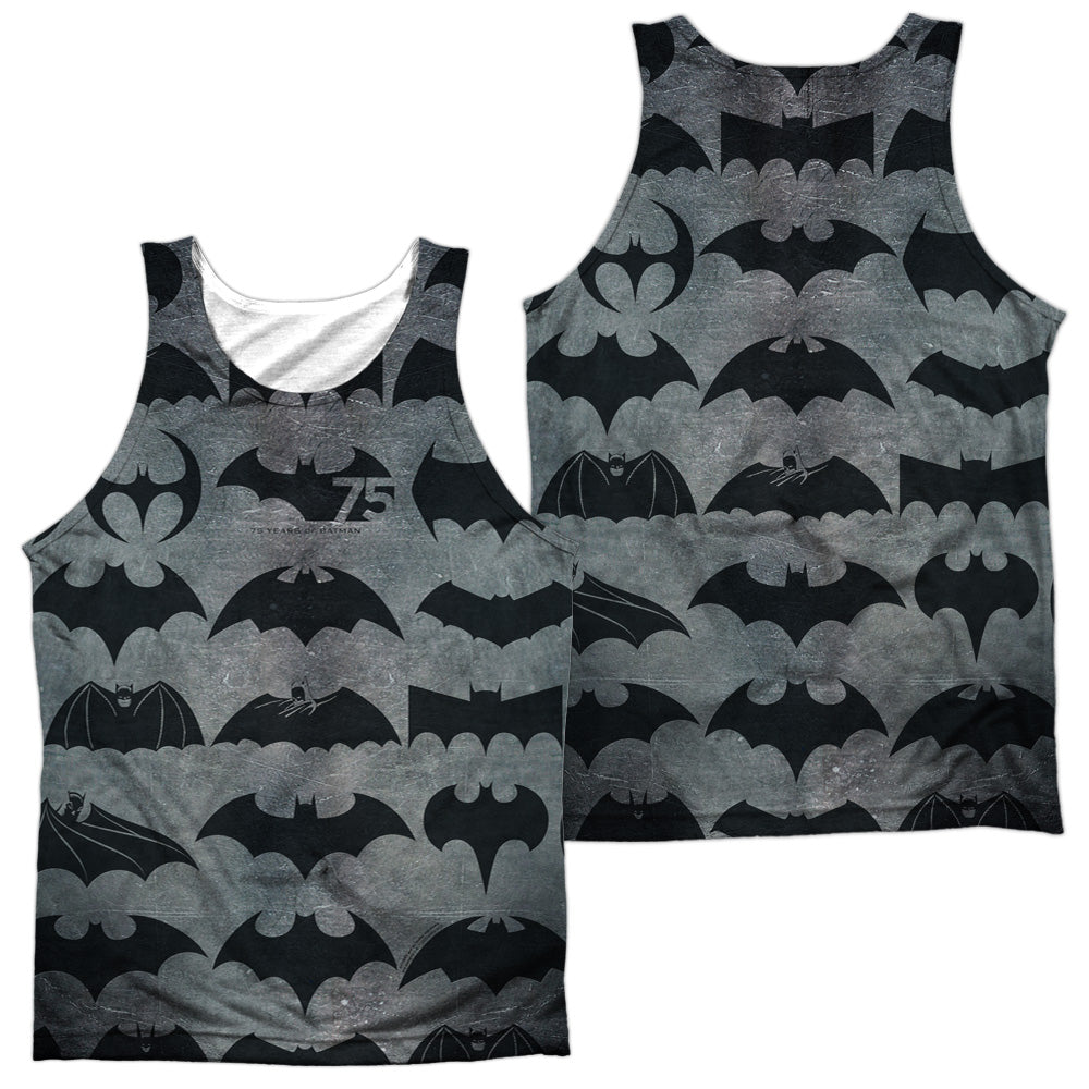 Batman - 75 Symbols (Front/back Print) - Adult 100% Poly Tank Top - White