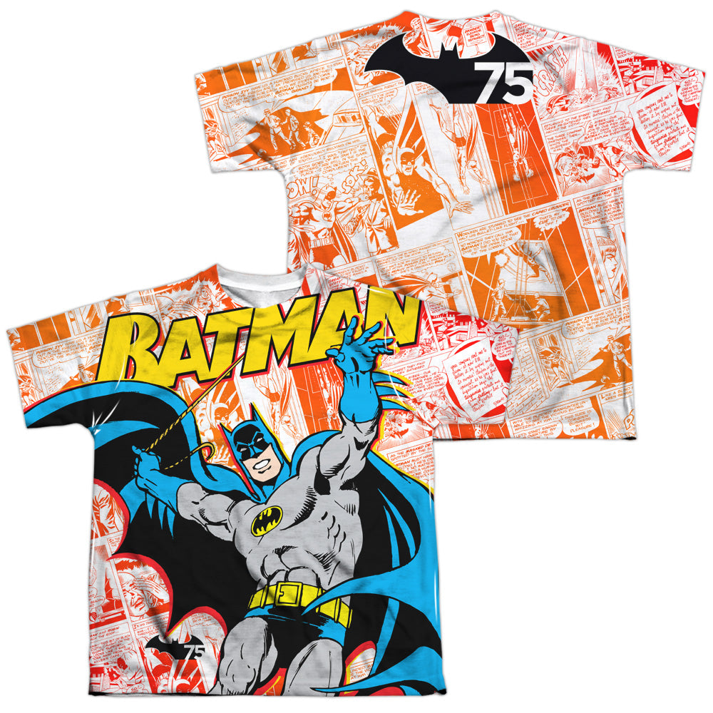 Batman - 75 Panels (Front/back Print) - Short Sleeve Youth Poly Crew - White T-shirt