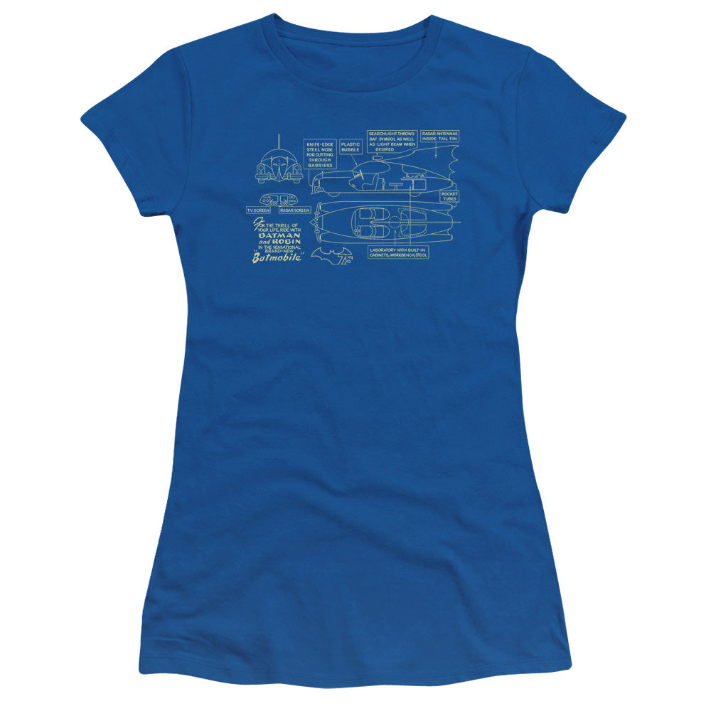 Batman - Batmobile - Short Sleeve Junior Sheer - Royal Blue T-shirt