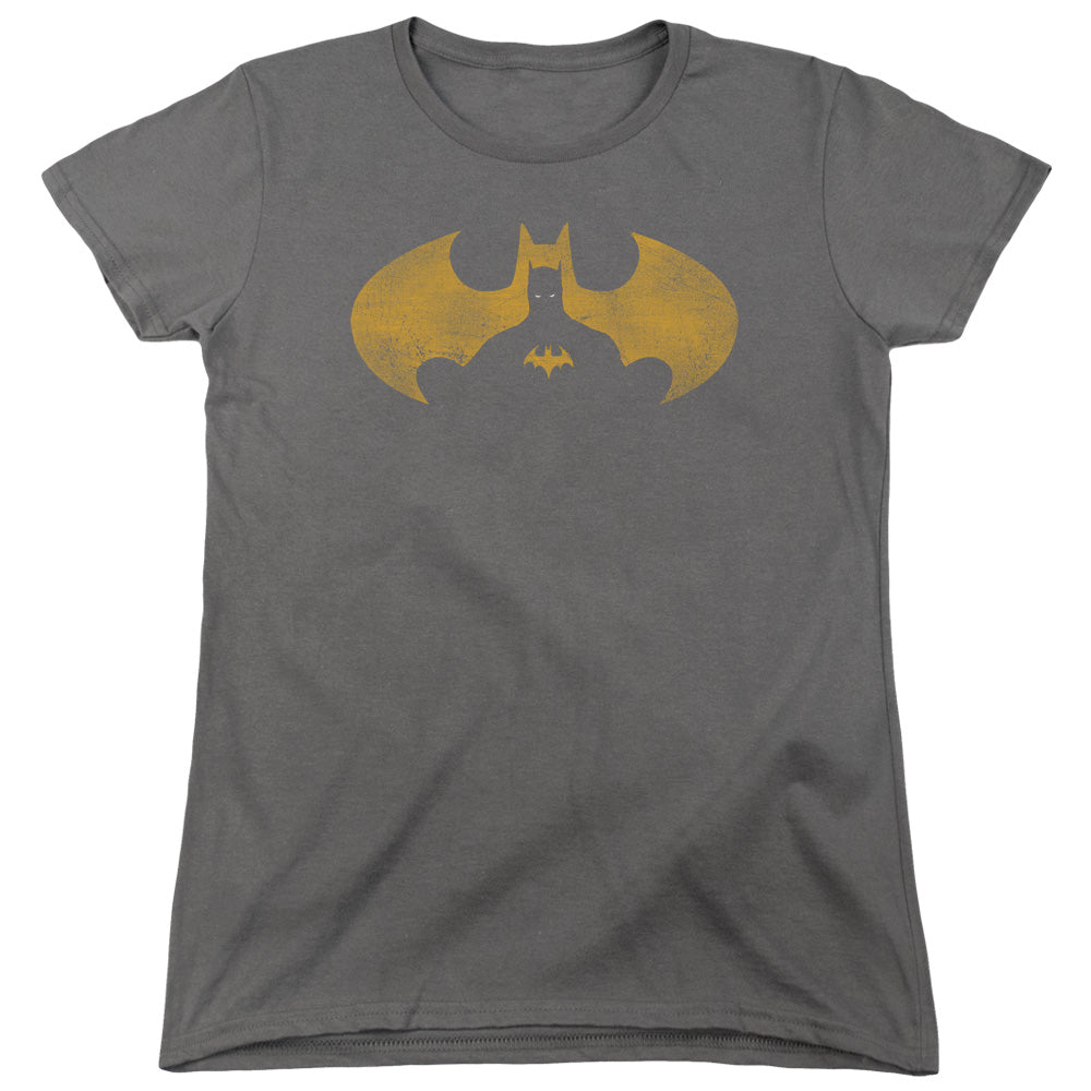 Batman - Bat Symbol Knockout - Short Sleeve Womens Tee - Charcoal T-shirt