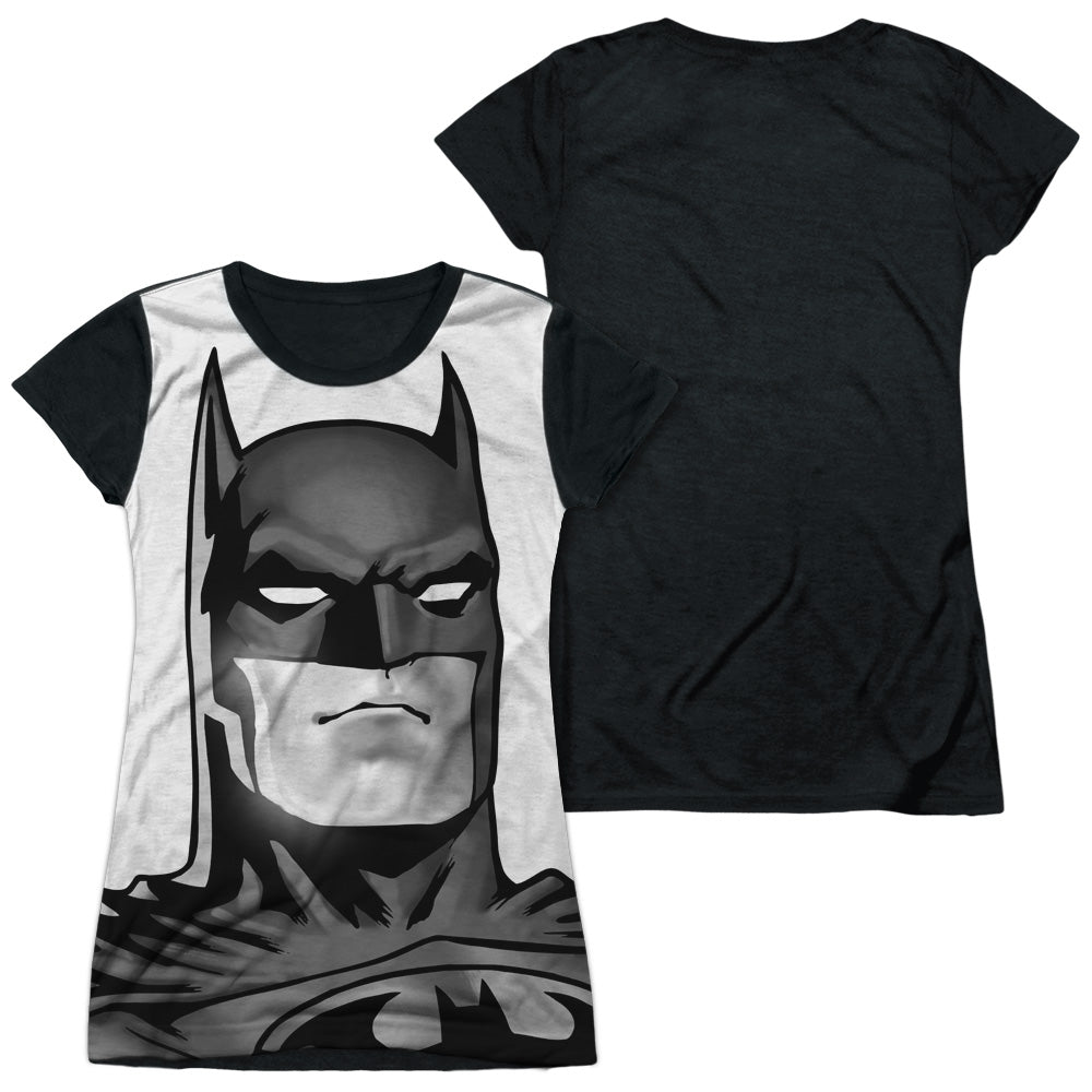 Batman - Bw Bat Head - Short Sleeve Junior Poly Black Back - White T-shirt