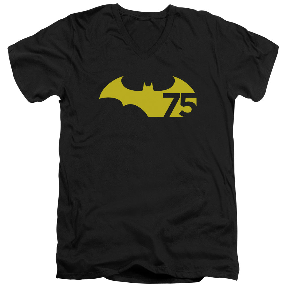 Batman - 75 Logo 2 - Short Sleeve Adult V-neck 30/1 - Black T-shirt