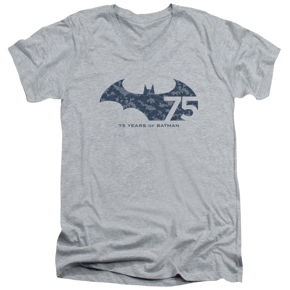 Batman - 75 Year Collage - Short Sleeve Adult V-neck 30/1 - Athletic Heather T-shirt