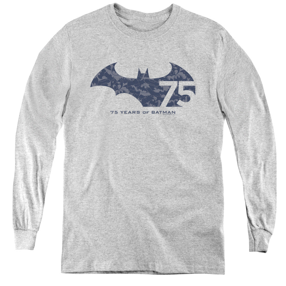 Batman - 75 Year Collage - Youth Long Sleeve Tee - Athletic Heather
