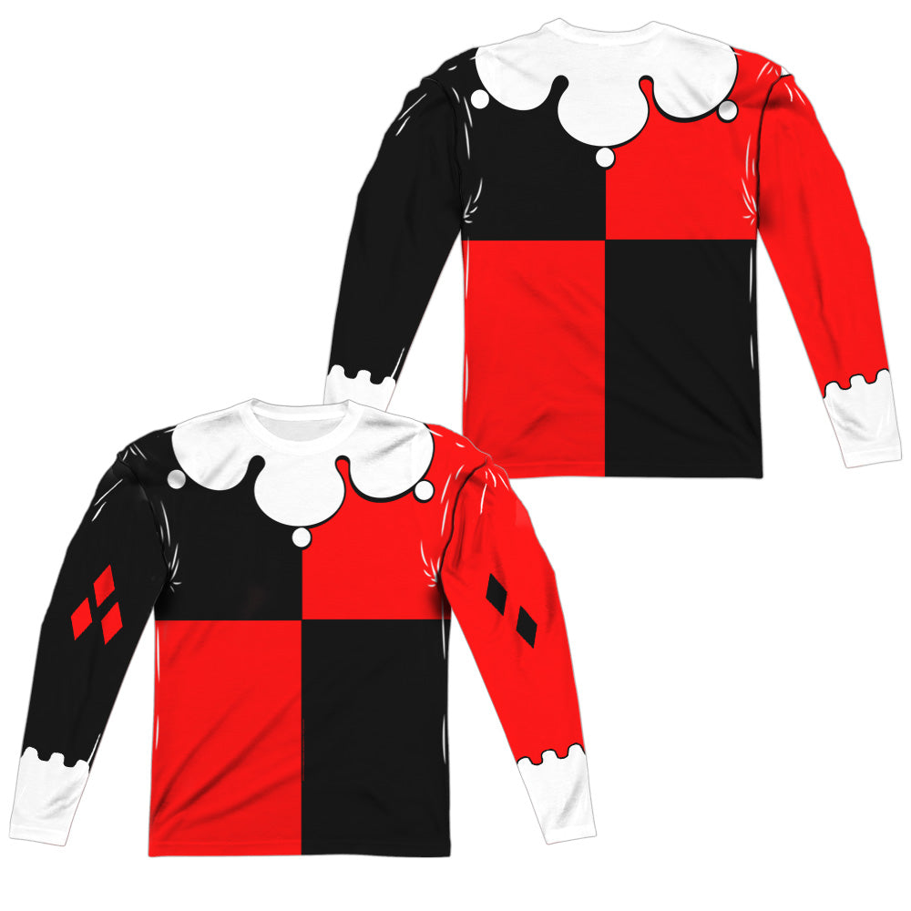 Batman - Quinn Costume (Front/back Print) - Long Sleeve Adult Poly Crew - White T-shirt