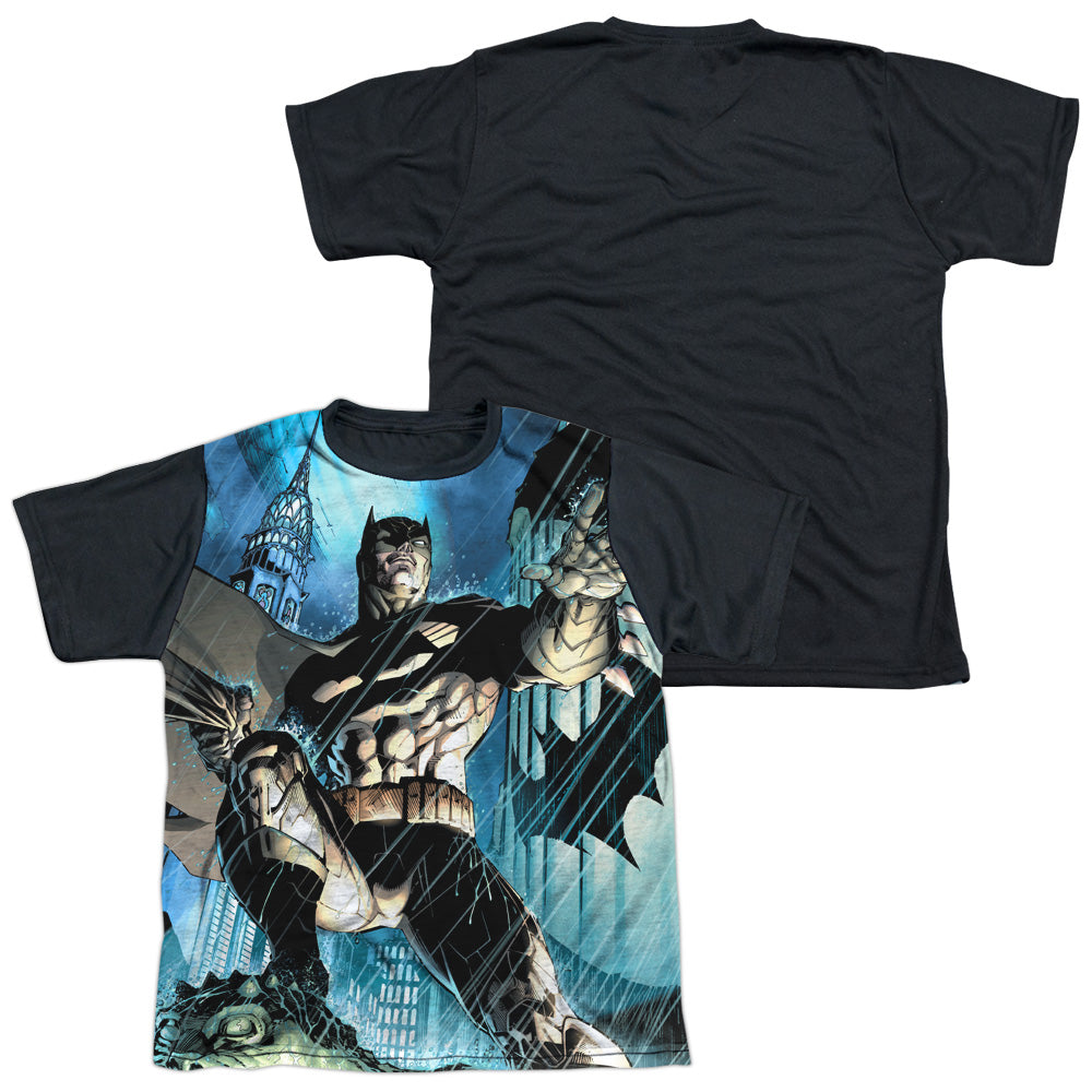 Batman - Rainy Rooftop - Short Sleeve Youth White Front Black Back - White T-shirt