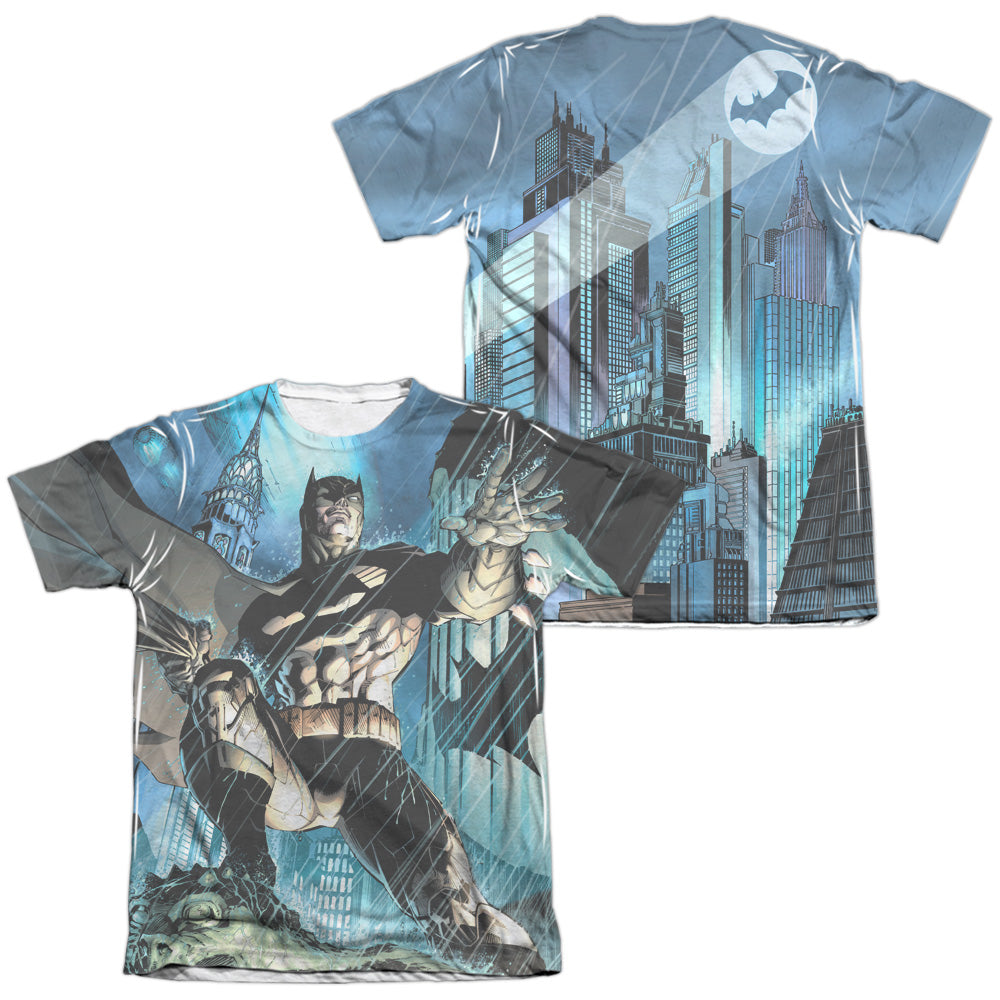 Batman - Rainy Rooftop (Front/back Print) - Adult Poly/cotton Short Sleeve Tee - White T-shirt