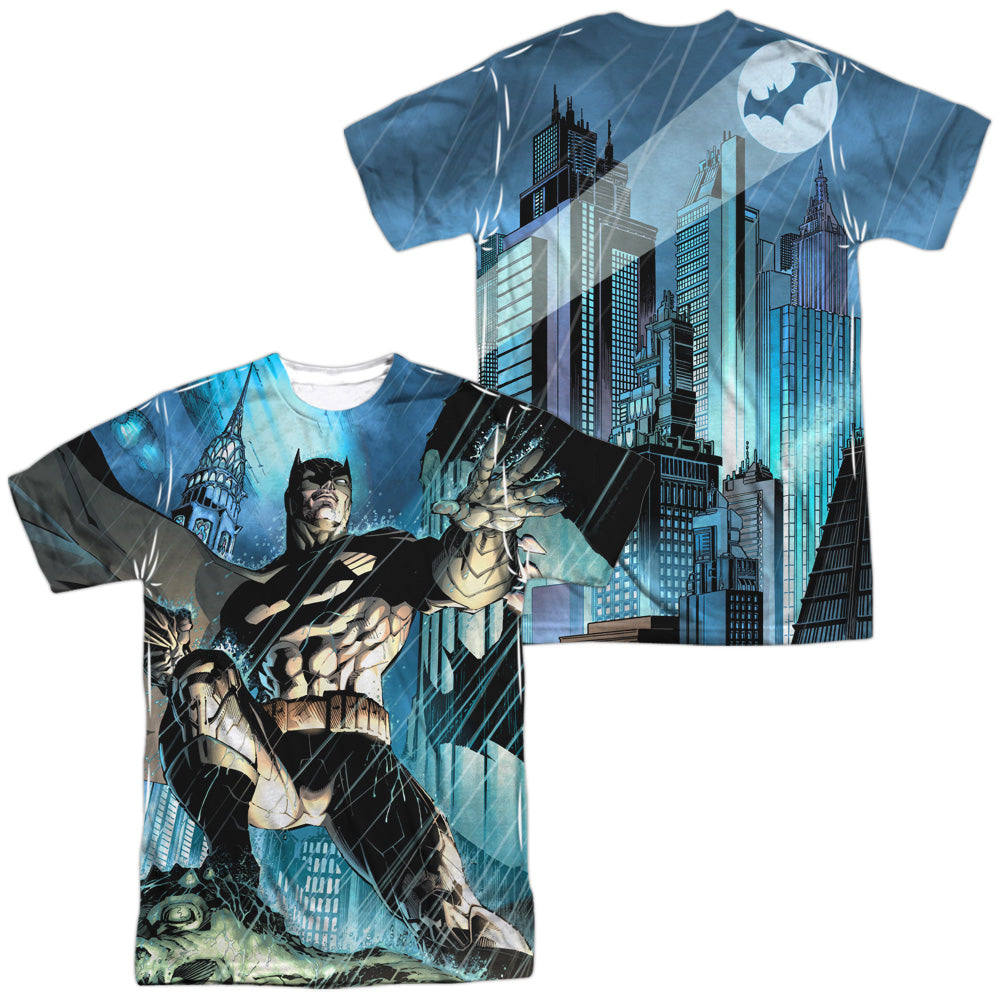 Batman - Rainy Rooftop (Front/back Print) - Short Sleeve Adult Poly Crew - White T-shirt