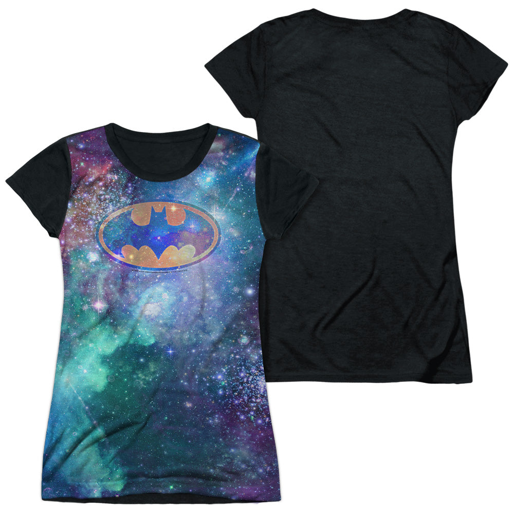 Batman - Galaxy Symbol - Short Sleeve Junior Poly Black Back - White T-shirt