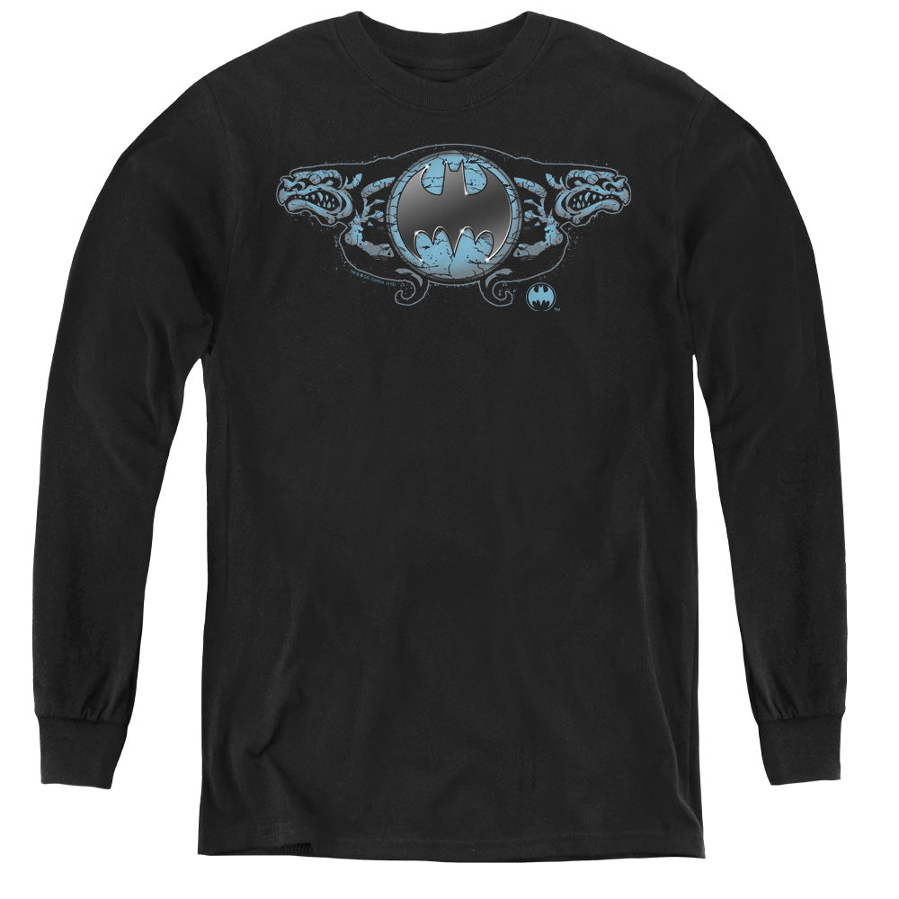 Batman - Two Gargoyles Logo - Youth Long Sleeve Tee - Black