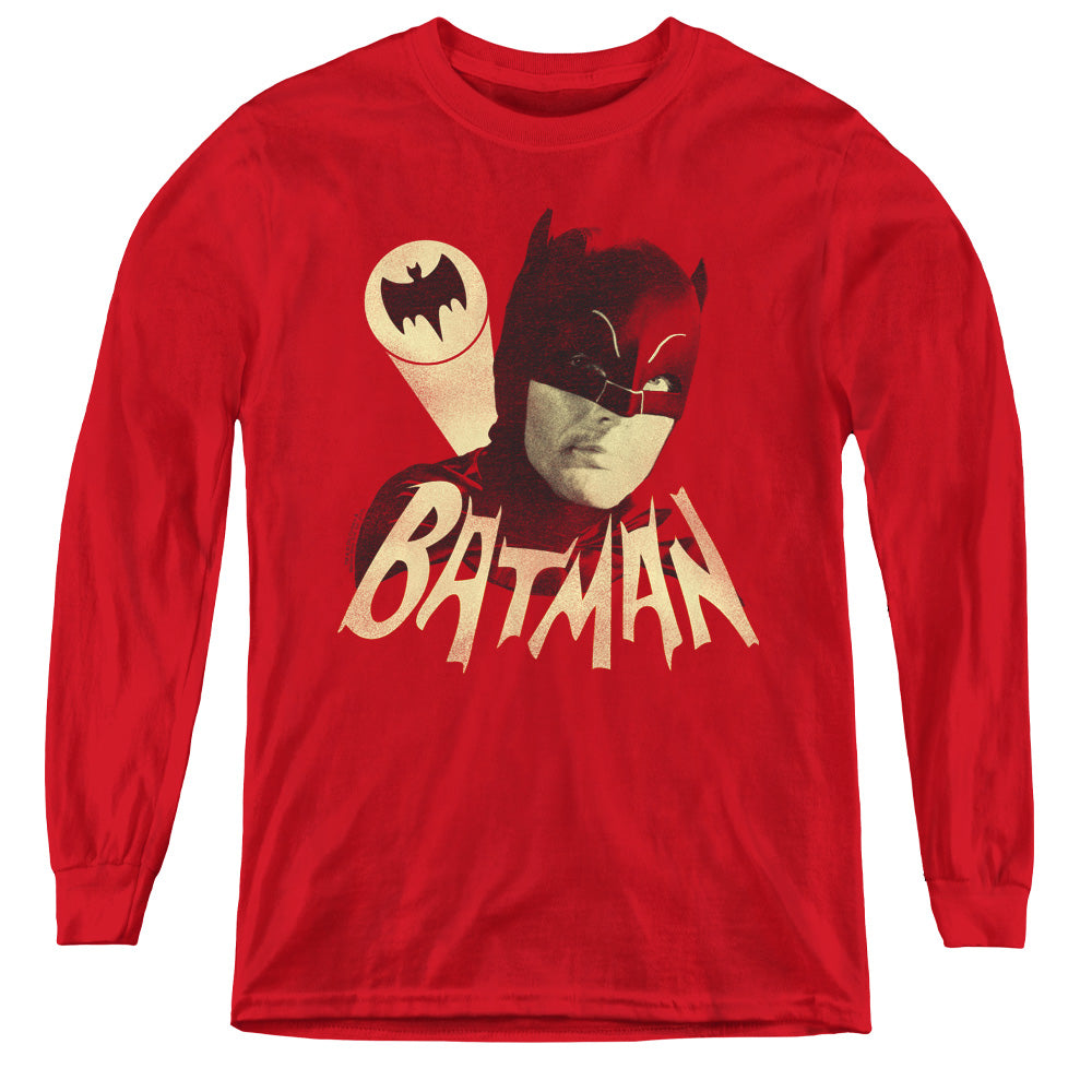 Batman Classic Tv - Bat Signal - Youth Long Sleeve Tee - Red