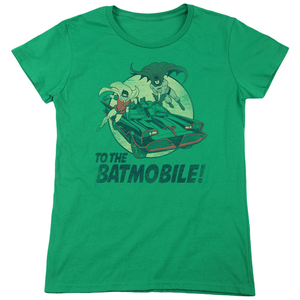 Batman Classic Tv - To The Batmobile - Short Sleeve Womens Tee - Kelly Green T-shirt