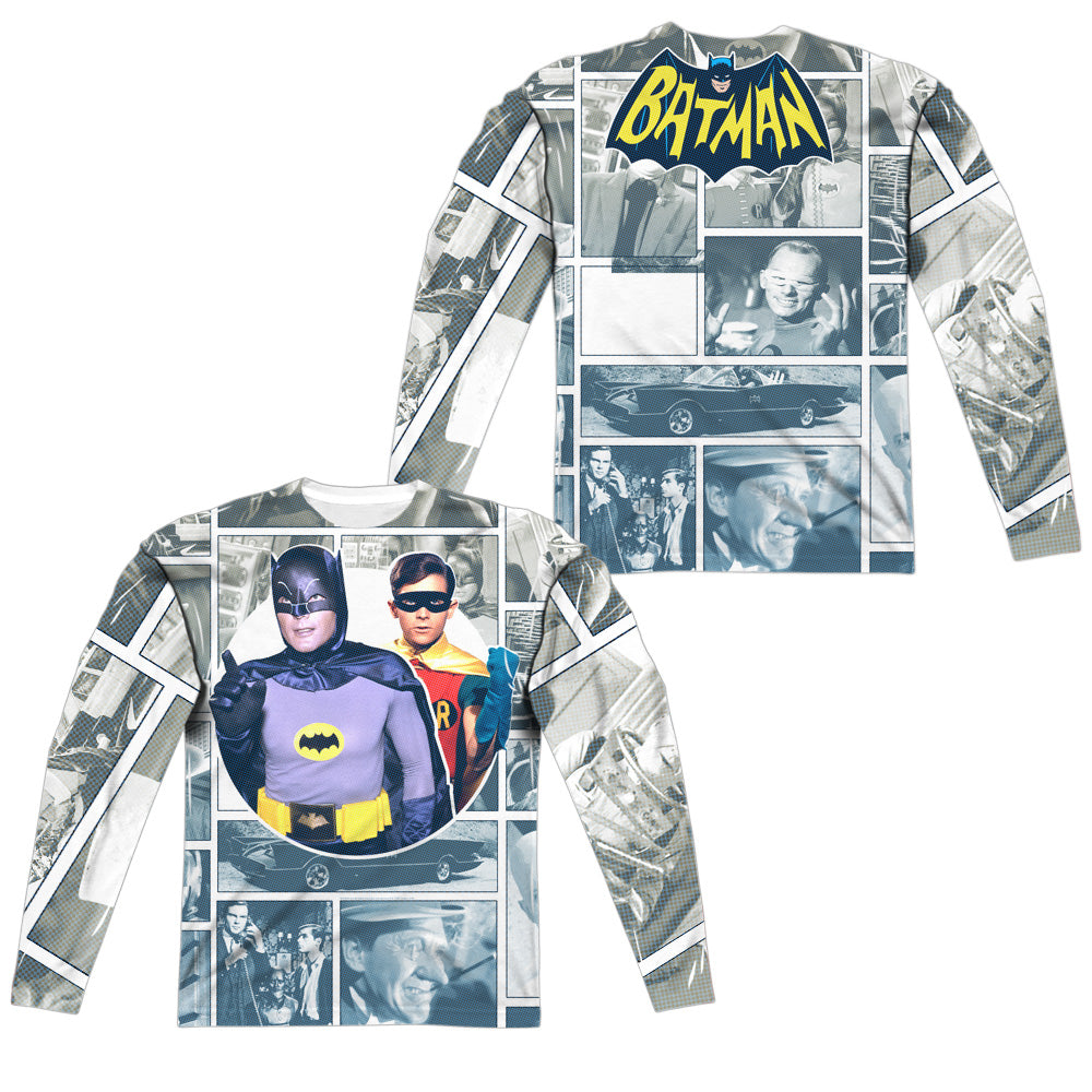 Batman Classic Tv - 60s Panels (Front/back Print) - Long Sleeve Adult Poly Crew - White T-shirt